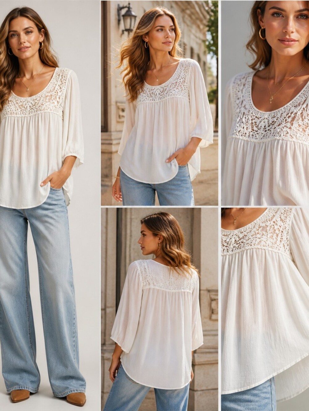 Women's Flowy White Top With Embroidered Detail Sz Medium